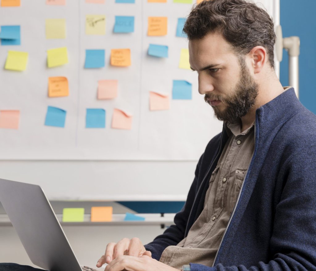 A man completing micro task work online